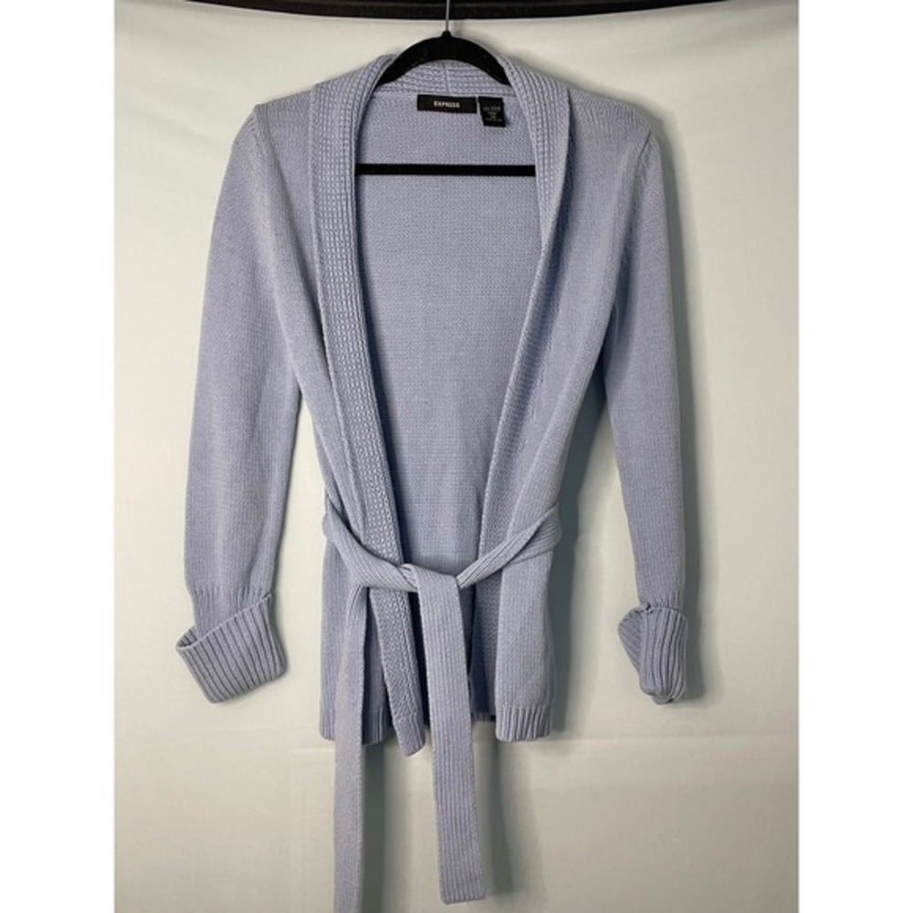 EXPRESS Women's Light Blue Knit Tie Waist Cardigan Sweater XS‎